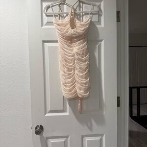 Oh Polly Cream Strapless Ruched Dress